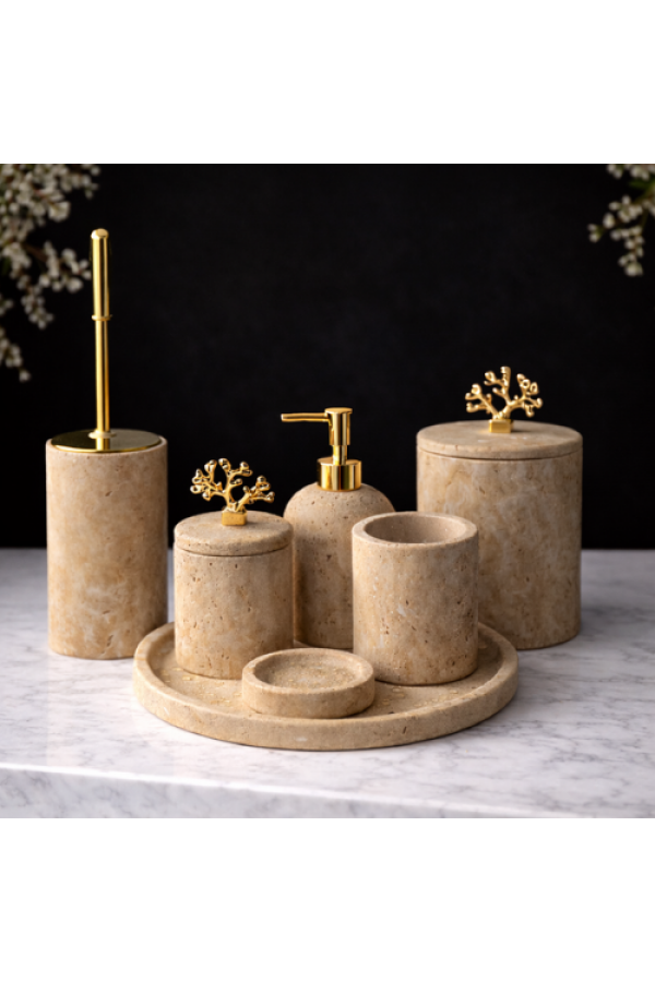 Traverten 7'li Mermer Banyo Seti