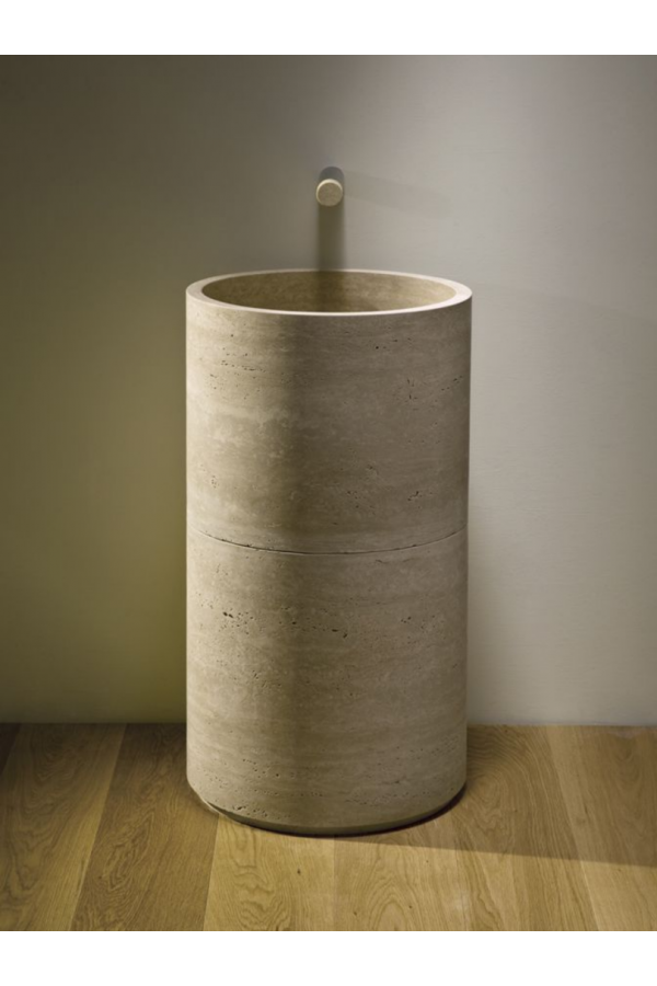 Traverten Silindir Dikey Lavabo Traverten Silindir Dikey Lavabo