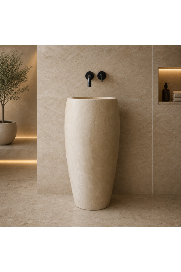 Traverten Barrel Dikey Mermer Lavabo
