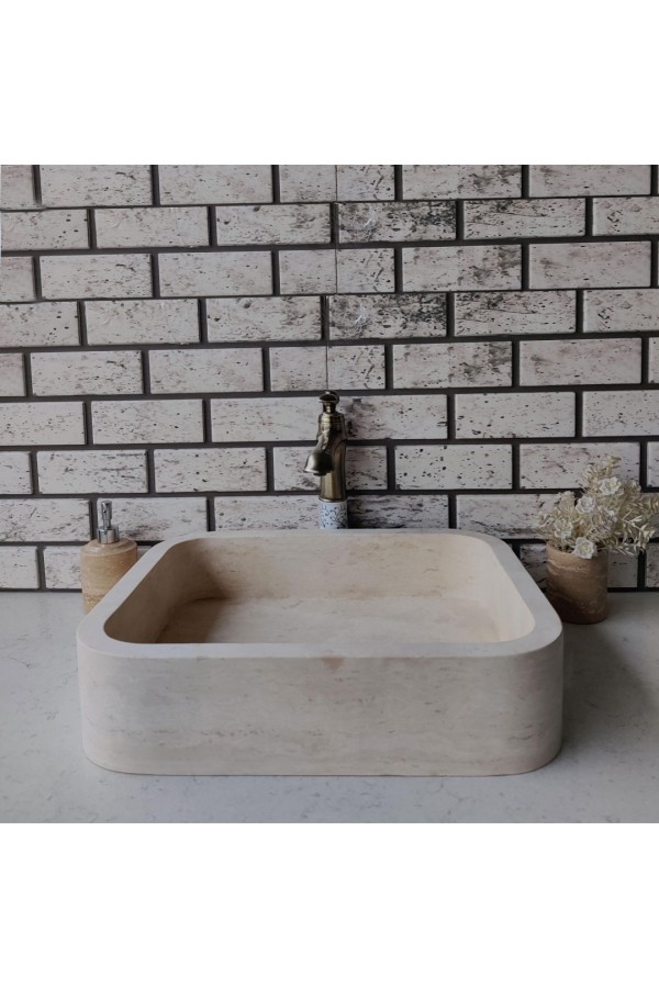Traverten Dik Köşe Oval Mermer Lavabo Traverten Dik Köşe Oval Mermer Lavabo