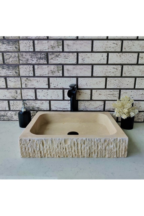 Traverten Dik Patlatma Mermer Lavabo Traverten Dik Patlatma Mermer Lavabo