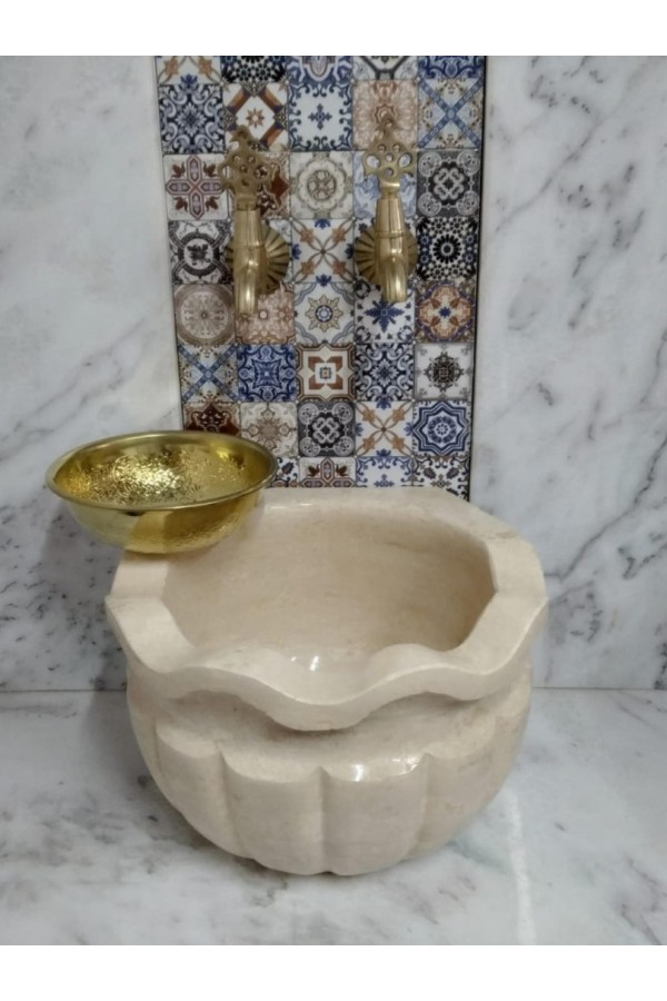 Traverten Dalgalı Kavun Dilimli Mermer Kurna Traverten Dalgalı Kavun Dilimli Mermer Kurna