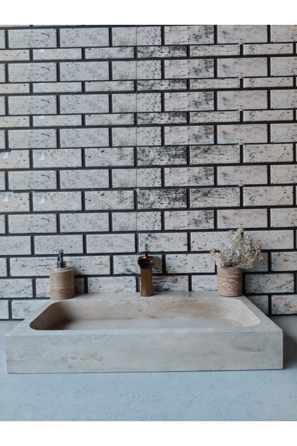 Traverten Köşeli Dik Mermer Lavabo Traverten Köşeli Dik Mermer Lavabo