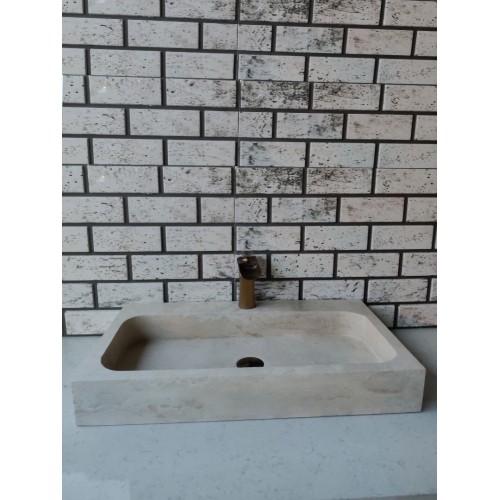 Traverten Köşeli Dik Mermer Lavabo