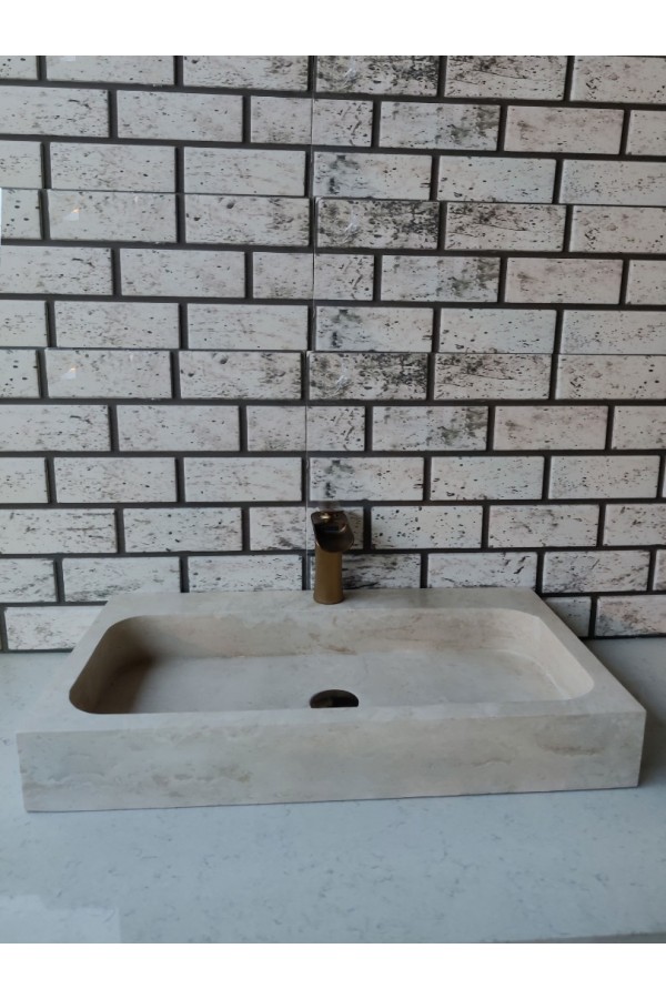 Traverten Köşeli Dik Mermer Lavabo Traverten Köşeli Dik Mermer Lavabo