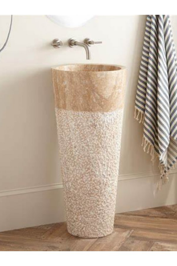 Traverten Kumlamalı Dikey Lavabo Traverten Kumlamalı Dikey Lavabo