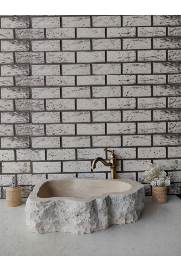 Traverten Naturel Elips Mermer Lavabo Traverten Naturel Elips Mermer Lavabo