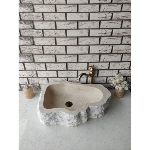 Traverten Naturel Elips Mermer Lavabo