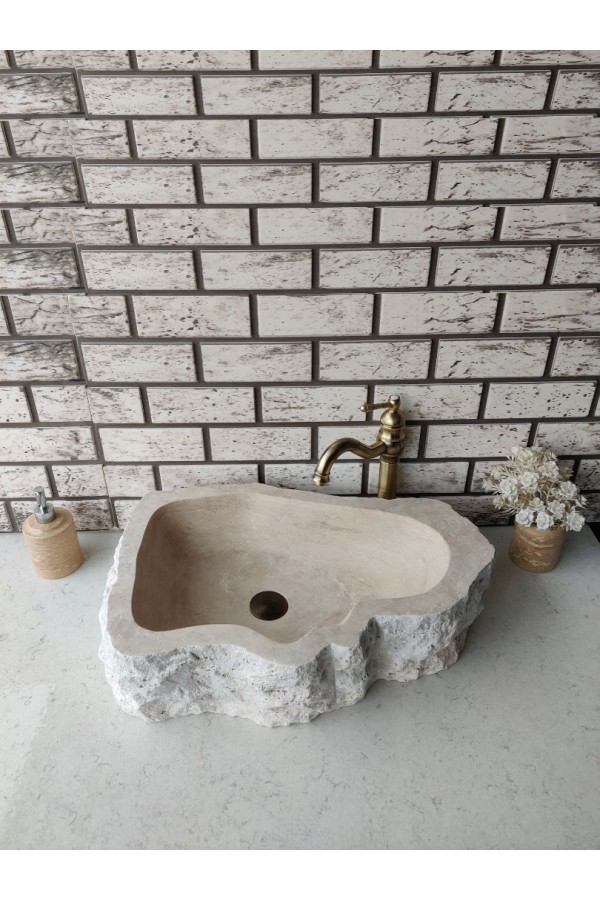 Traverten Naturel Elips Mermer Lavabo Traverten Naturel Elips Mermer Lavabo