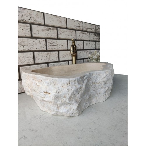 Traverten Naturel Elips Mermer Lavabo