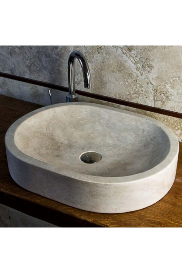 Traverten Oval Krem Mermer Lavabo Traverten Oval Krem Mermer Lavabo