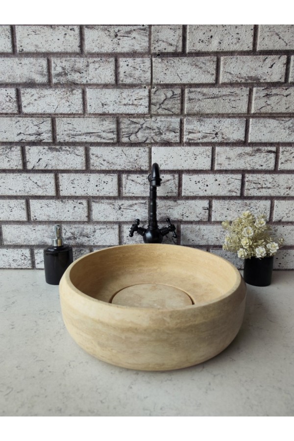 Traverten Pahlı Lid Teker Mermer Lavabo Traverten Pahlı Lid Teker Mermer Lavabo