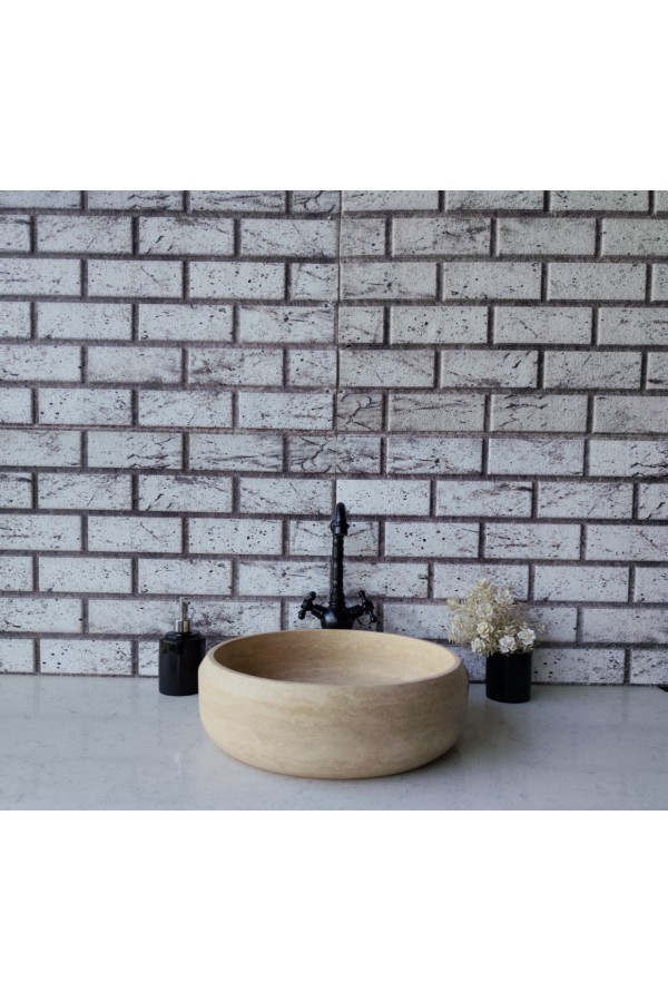 Traverten Pahlı Lid Teker Mermer Lavabo Traverten Pahlı Lid Teker Mermer Lavabo