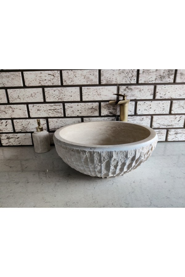 Traverten Çanak Patlatma Mermer Lavabo Traverten Çanak Patlatma Mermer Lavabo