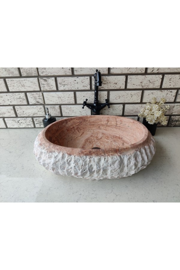 Traverten Red Patlatma Elips Mermer Lavabo Traverten Red Patlatma Elips Mermer Lavabo