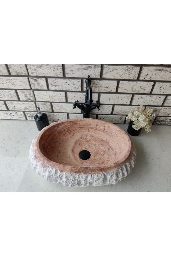 Traverten Red Patlatma Elips Mermer Lavabo Traverten Red Patlatma Elips Mermer Lavabo