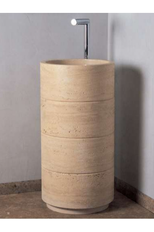 Traverten Silindir Fugalı Dikey Mermer Lavabo Traverten Silindir Fugalı Dikey Mermer Lavabo