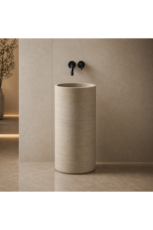 Traverten Silindir Dikey Lavabo