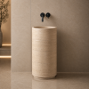 Traverten Silindir Fugalı Dikey Mermer Lavabo