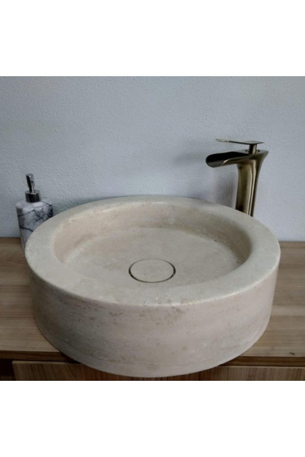 Traverten Silindir Kapaklı Mermer Lavabo Traverten Silindir Kapaklı Mermer Lavabo