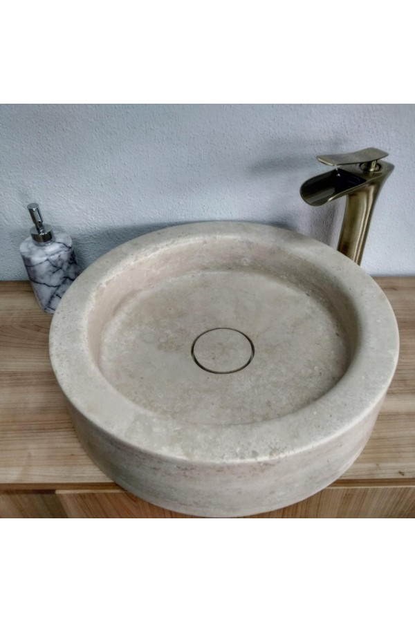 Traverten Silindir Kapaklı Mermer Lavabo Traverten Silindir Kapaklı Mermer Lavabo