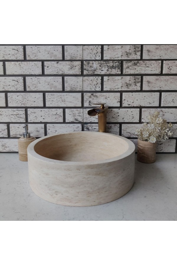 Traverten Silindir Mermer Lavabo Traverten Silindir Mermer Lavabo