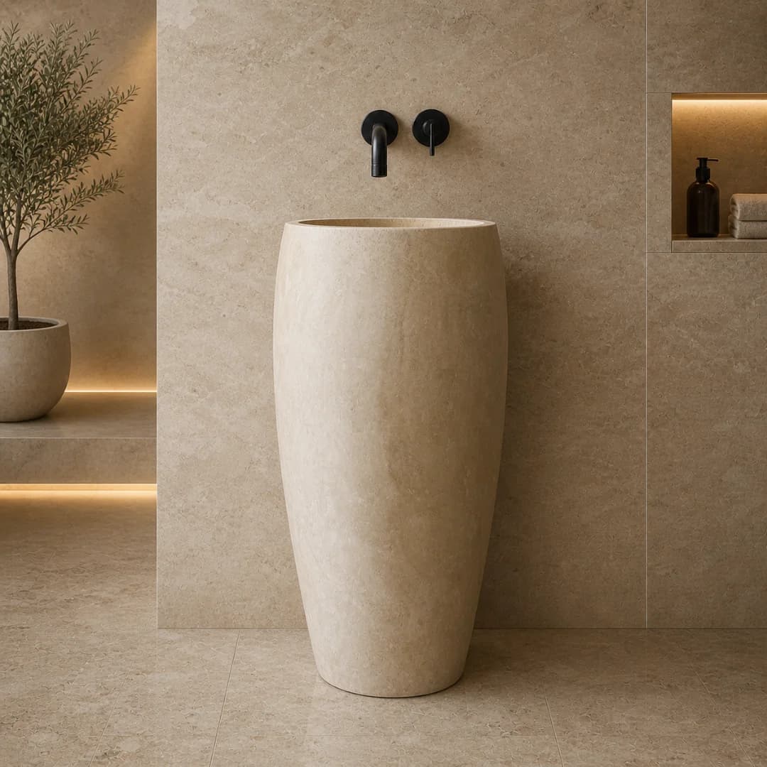 Traverten Barrel Dikey Mermer Lavabo