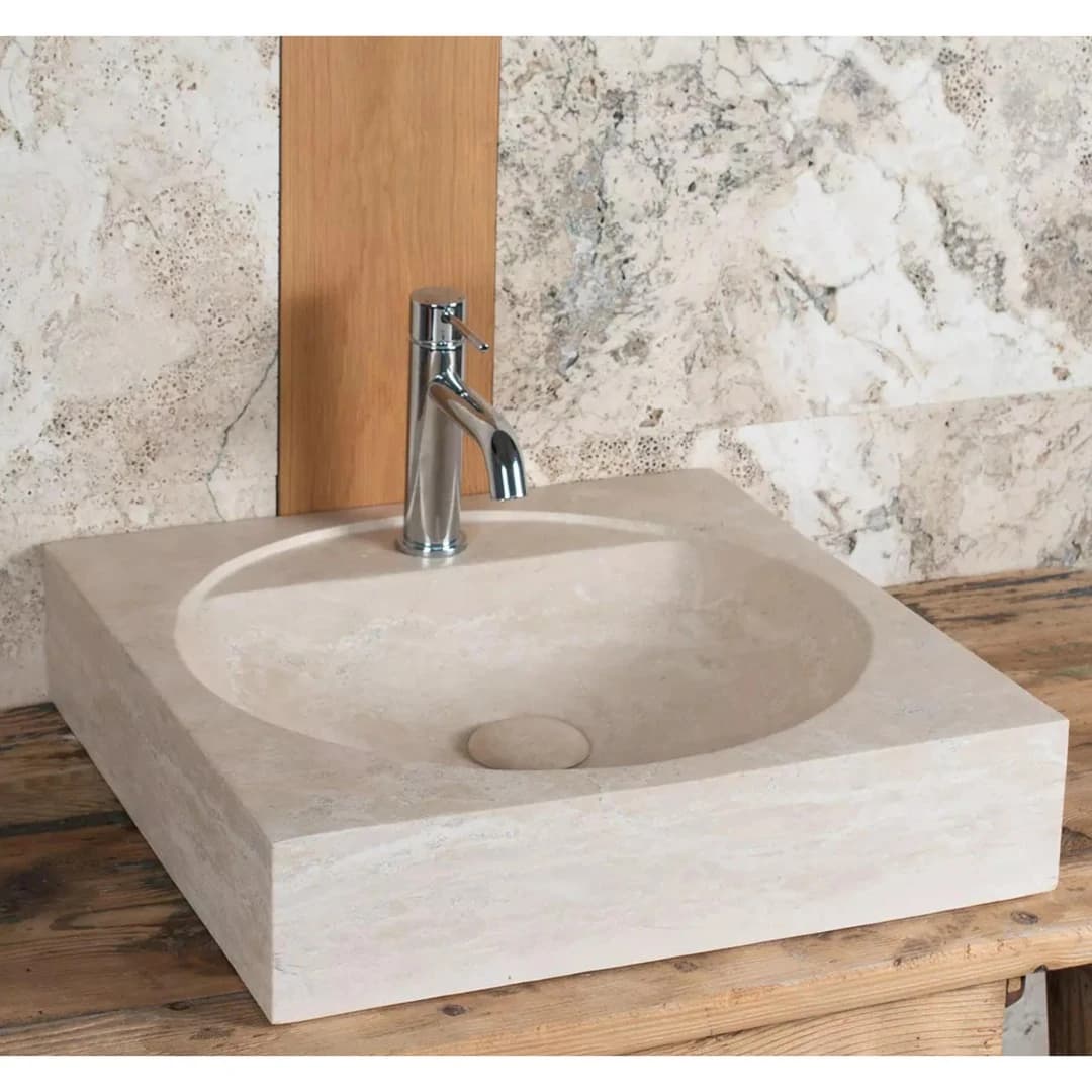 Traverten Köşe Oval Mermer Lavabo 1