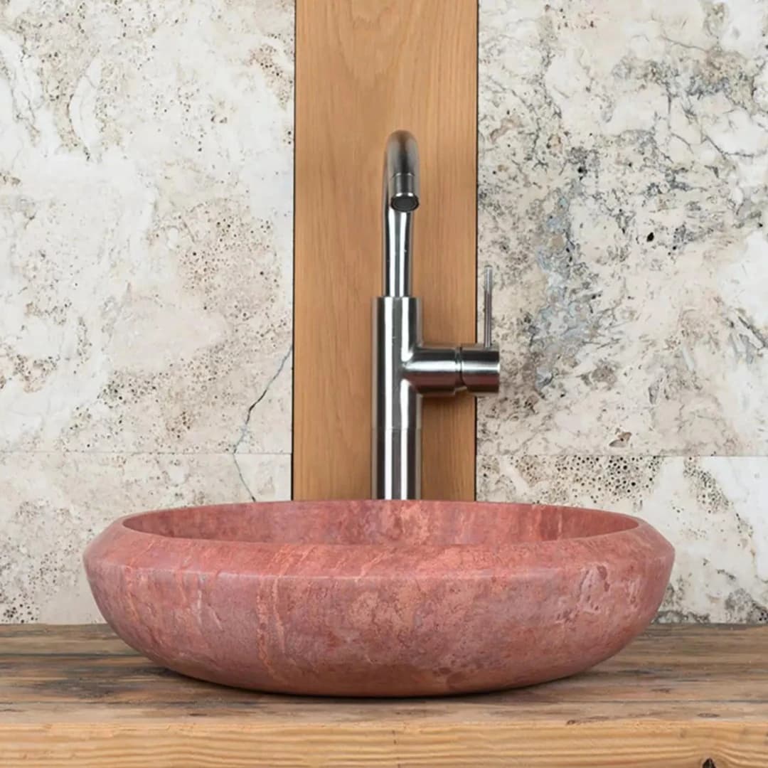 Traverten Red Pahlı Mermer Lavabo 1