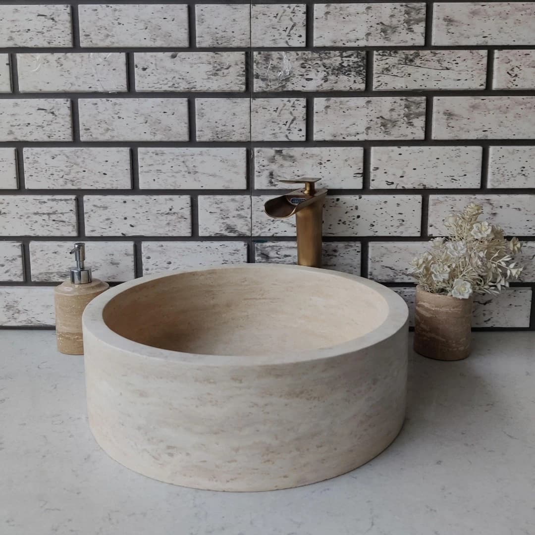 Traverten Silindir Mermer Lavabo 1