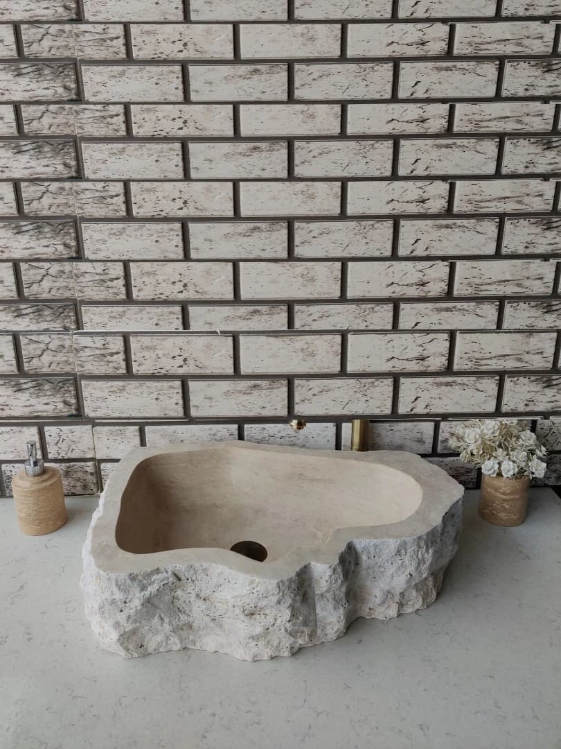 Traverten Natural Elips Mermer Lavabo 4