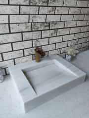 Beyaz Gizli Giderli Köşe Mermer Lavabo 2