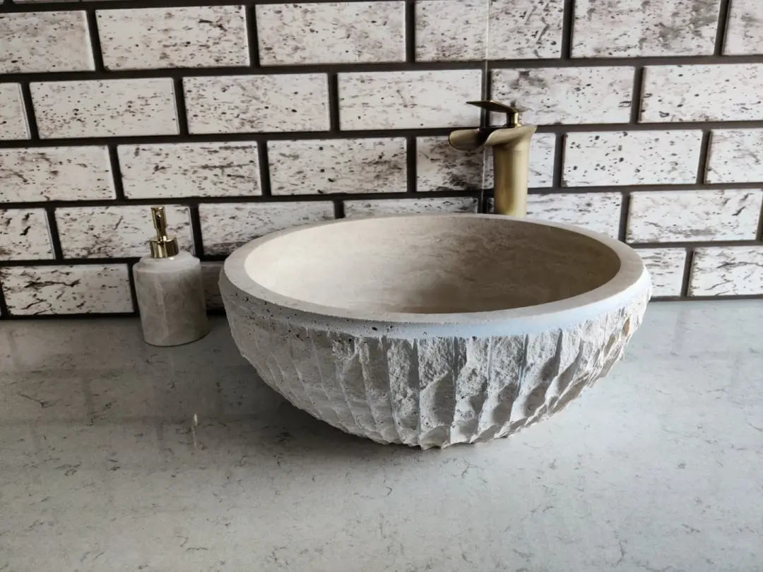 Traverten Çanak Patlatma Mermer Lavabo