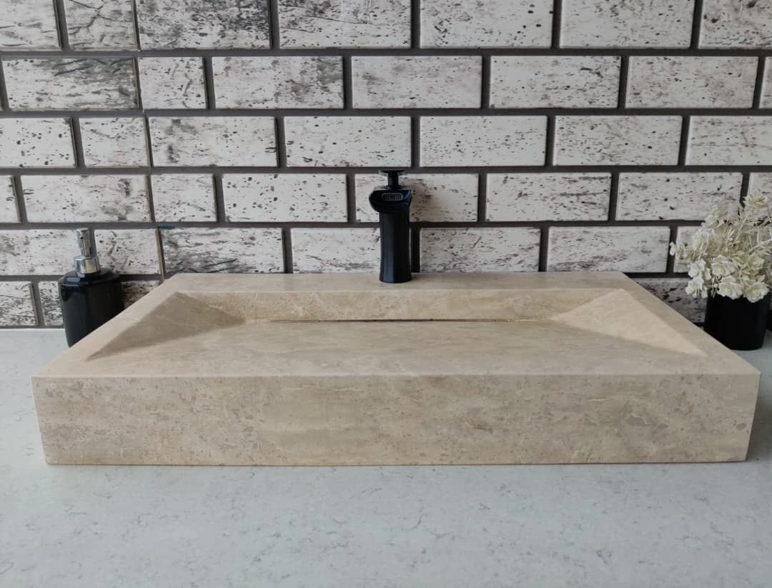 Traverten Gizli Giderli Mermer Lavabo 1
