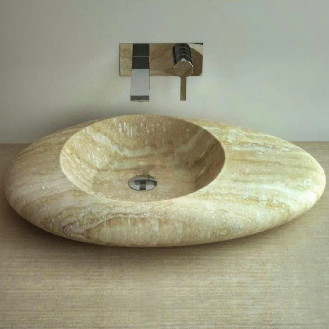 Traverten Broad Çakıl Taşı Mermer Lavabo 1