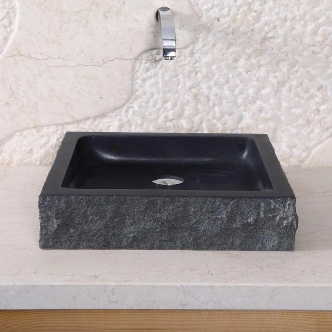 Toros Siyahı Patlatma Kare Mermer Lavabo 1
