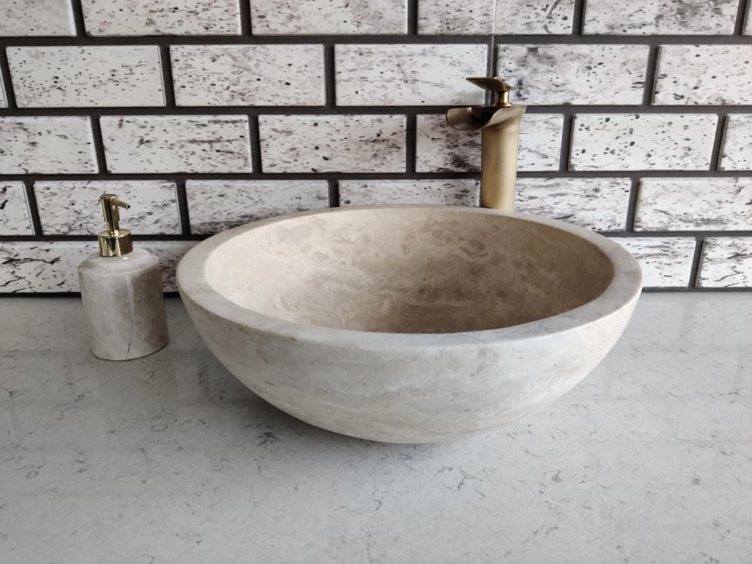 Traverten Çanak Mermer Lavabo 2
