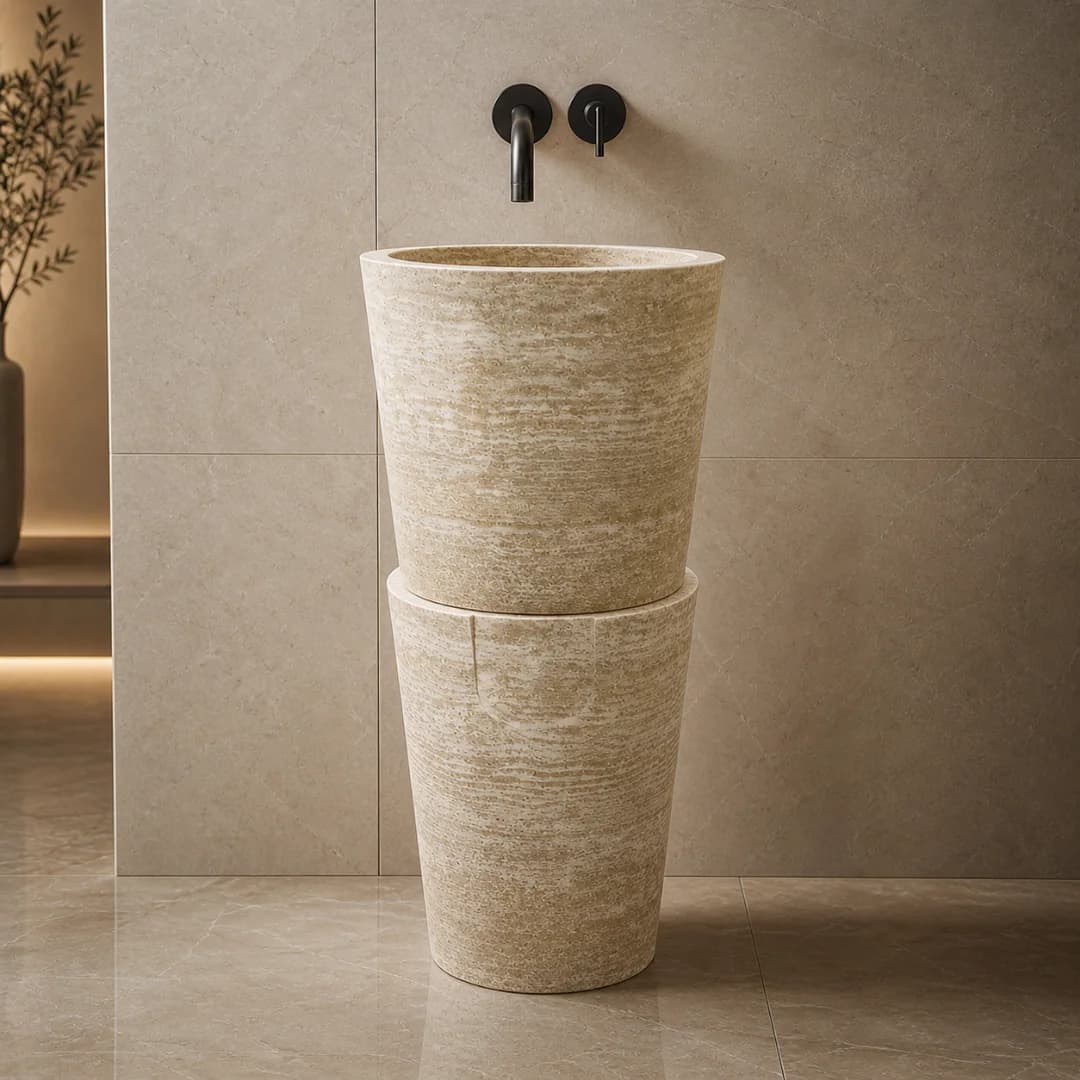 Traverten Modern Dikey Mermer Lavabo