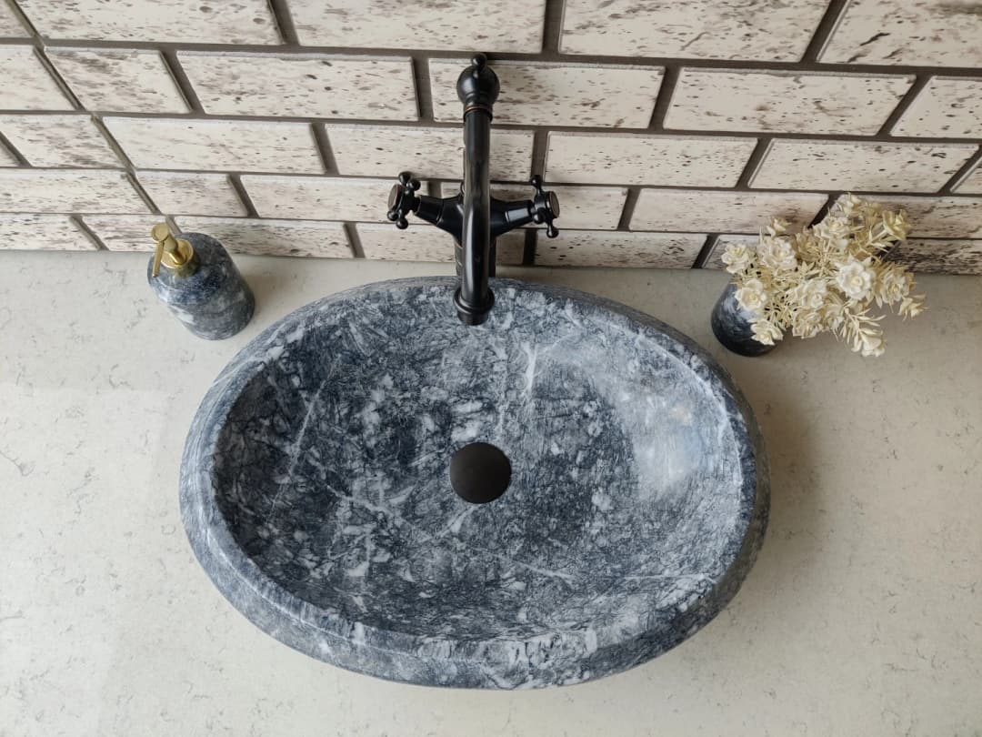 Karaca Siyahı Gear Elips Mermer Lavabo 5