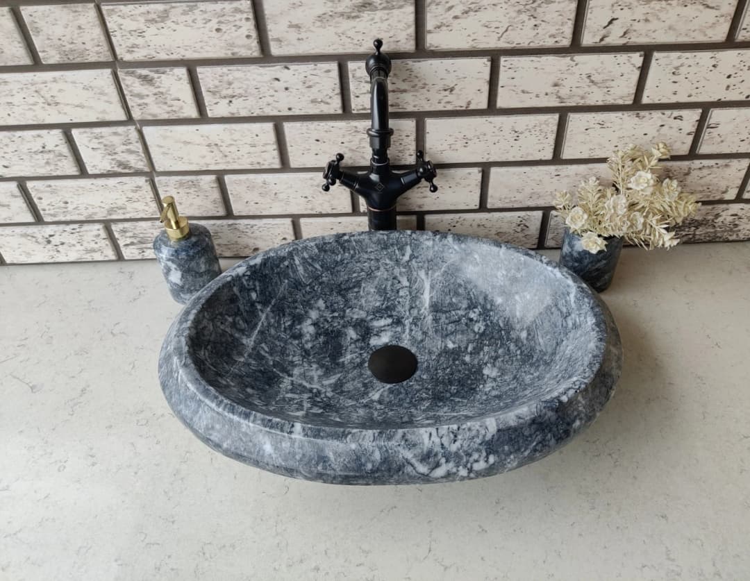 Karaca Siyahı Gear Elips Mermer Lavabo 4