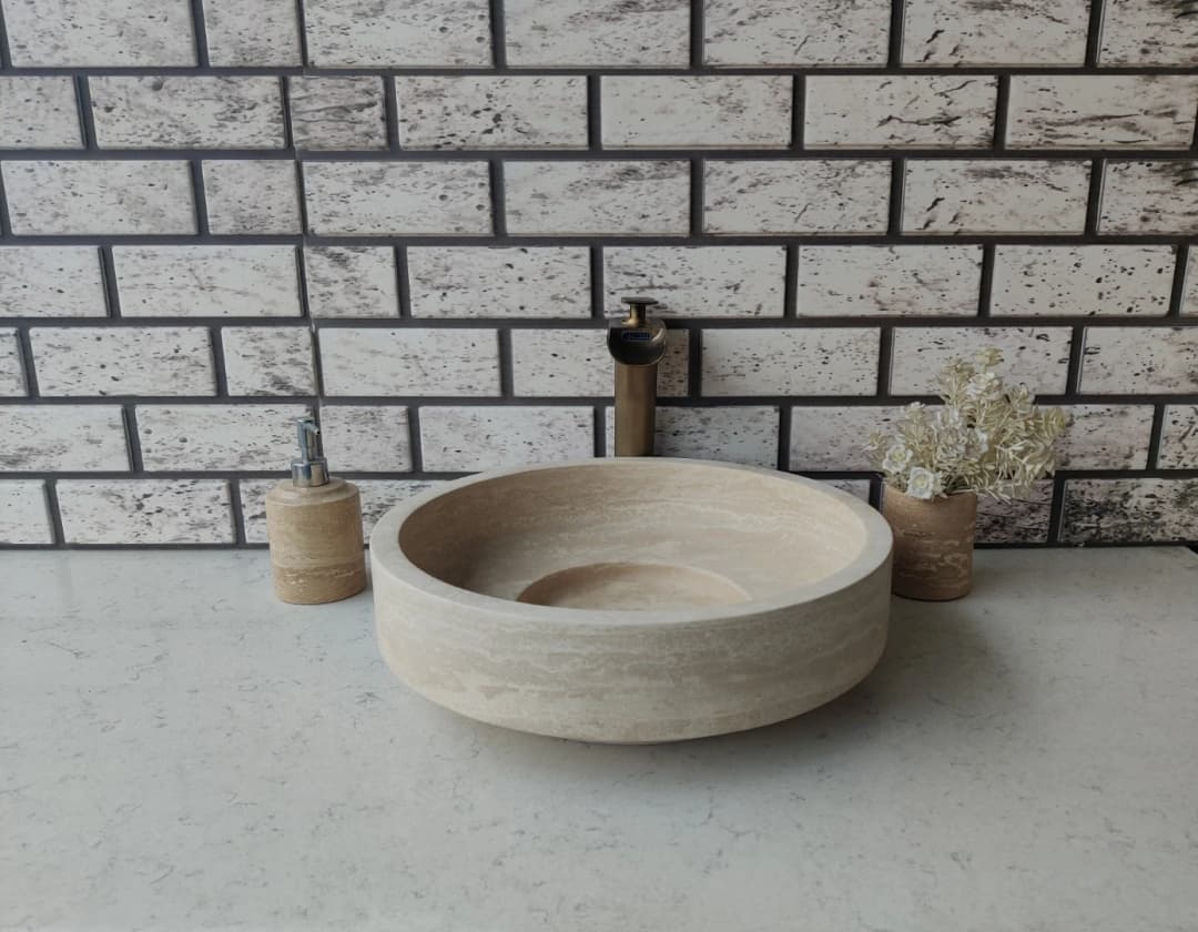 Traverten Kapaklı Mermer Lavabo 5