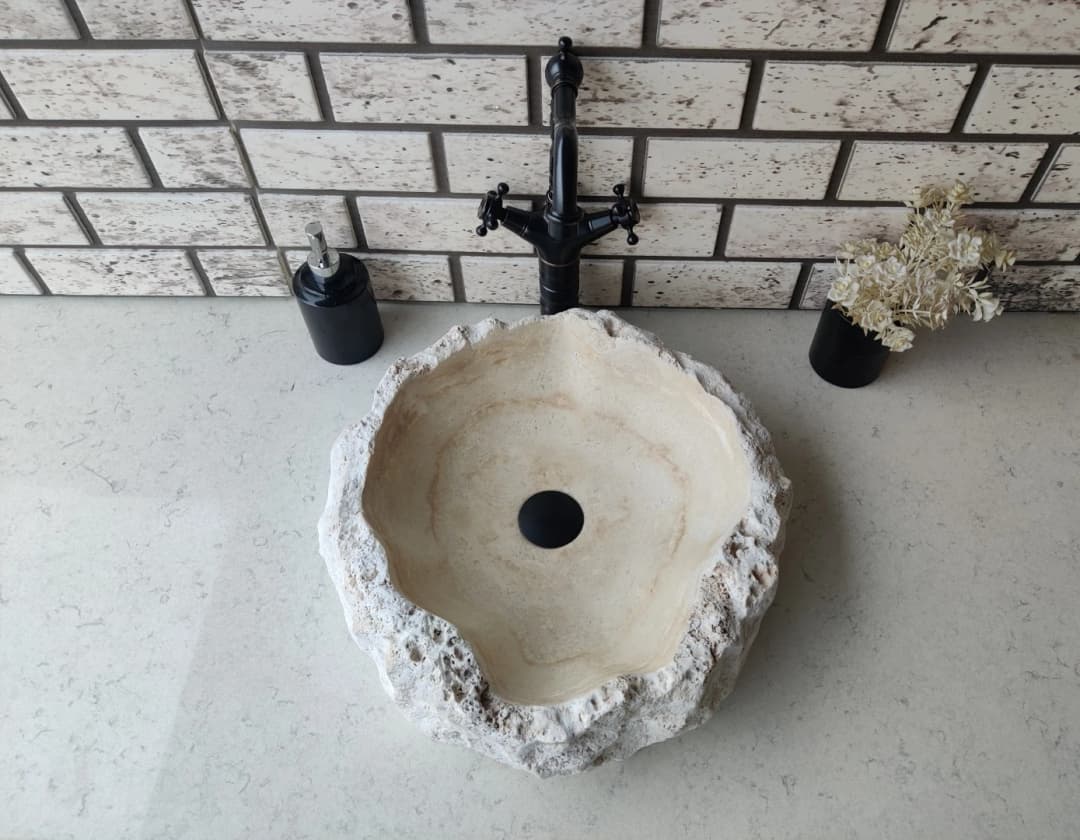 Traverten İnborn Patlatma Mermer Lavabo 5