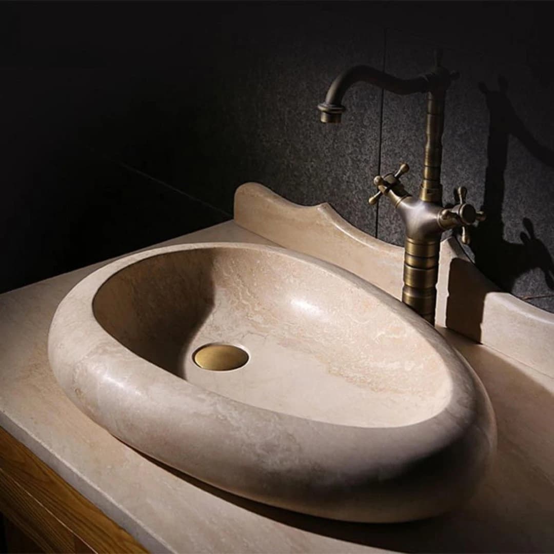 Traverten Çakıl Taşı Mermer Lavabo 1