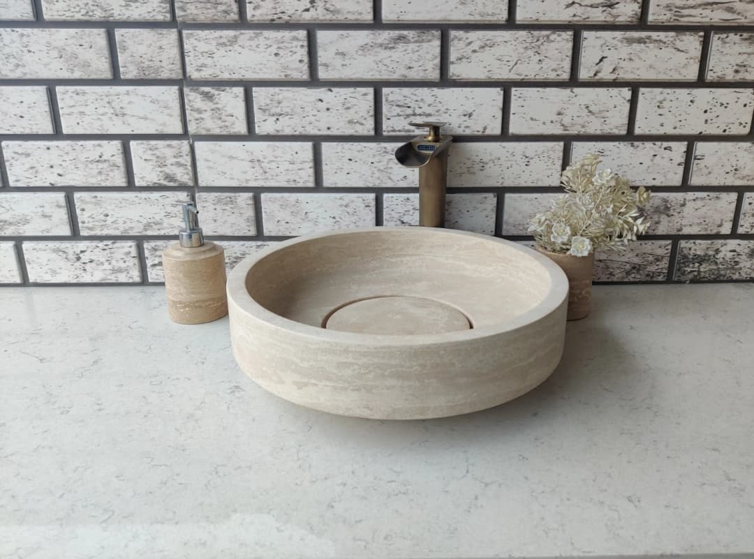 Traverten Kapaklı Mermer Lavabo 1