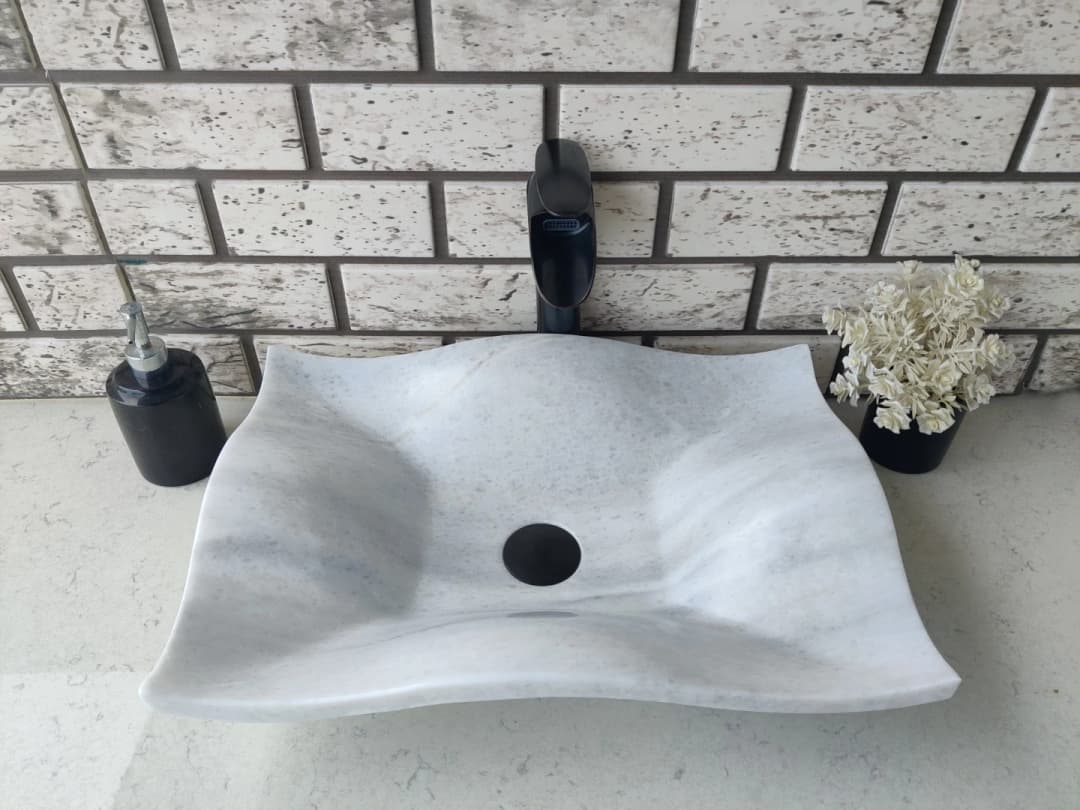 Beyaz Undate Mermer Lavabo 3