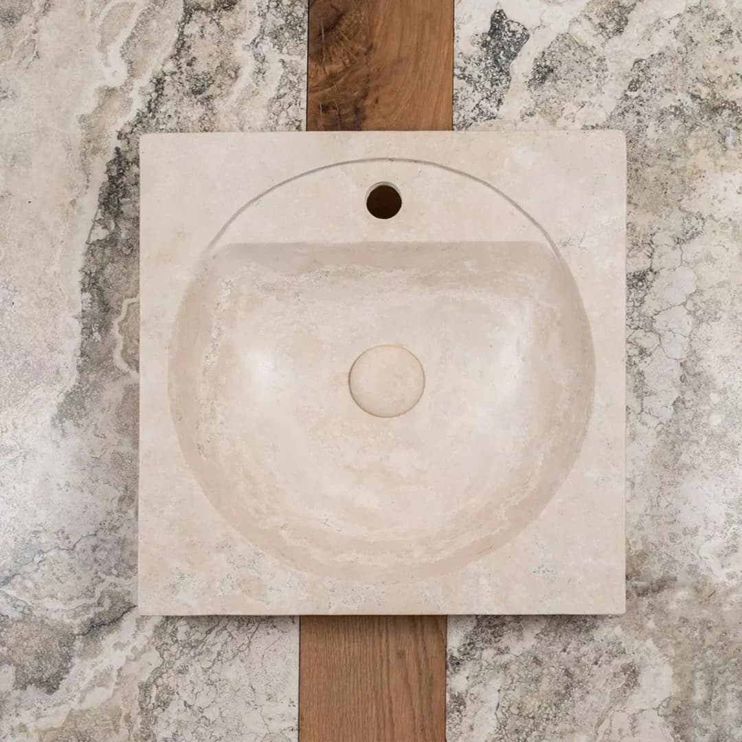 Traverten Köşe Oval Mermer Lavabo 2