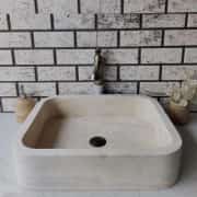 Traverten Dik Köşe Oval Mermer Lavabo 2