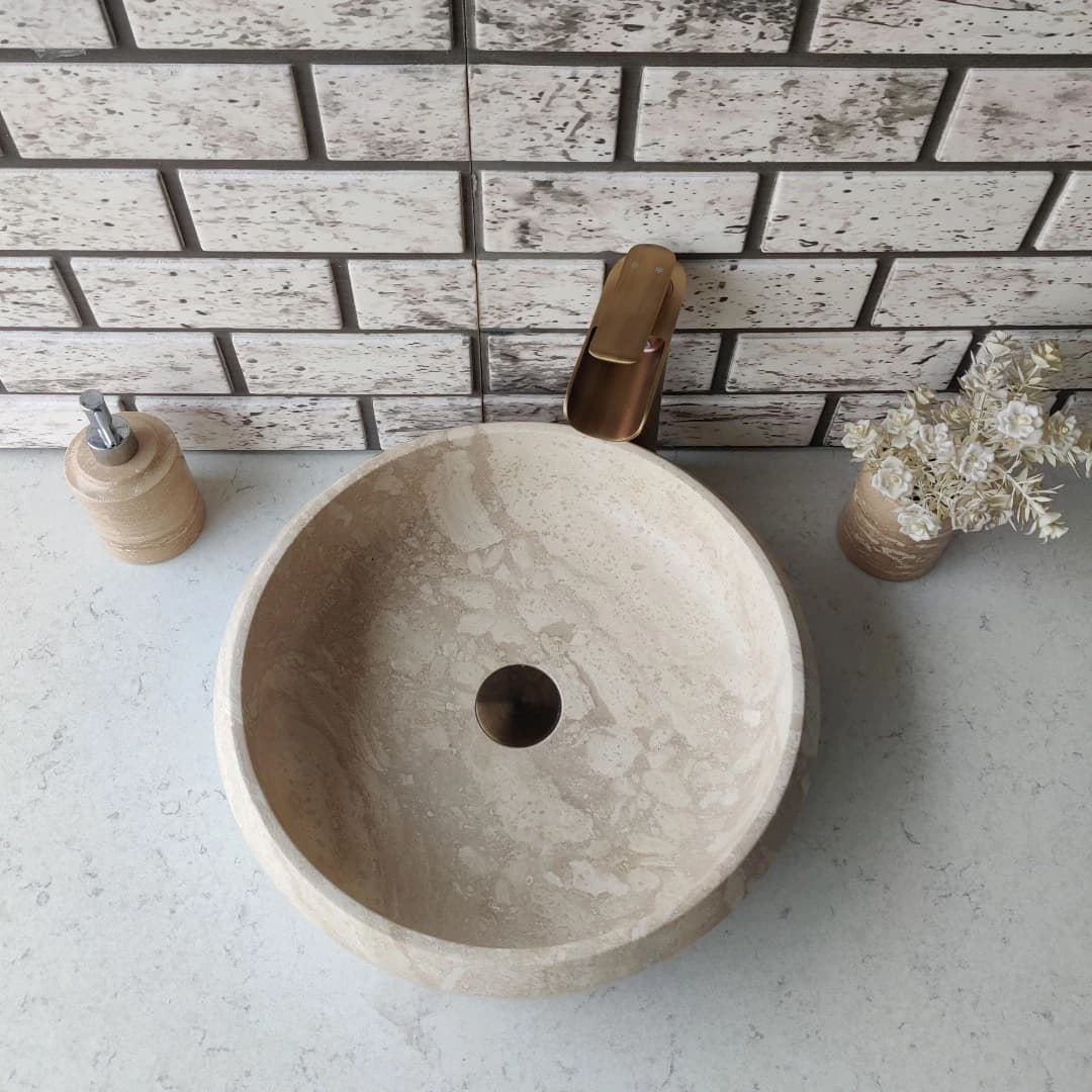 Traverten Pahlı Mermer Lavabo 3