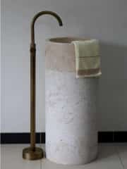 Bej Silindir Dikey Mermer Lavabo 2