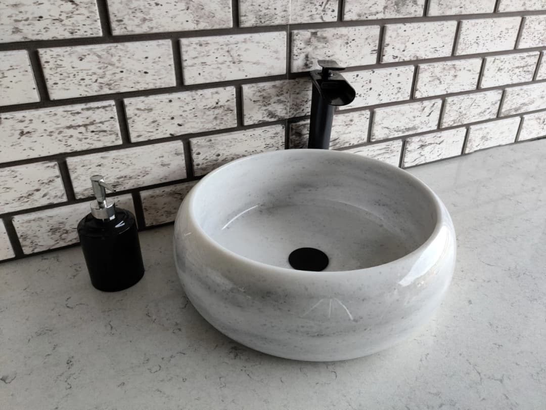 Beyaz Teker Mermer Lavabo 3